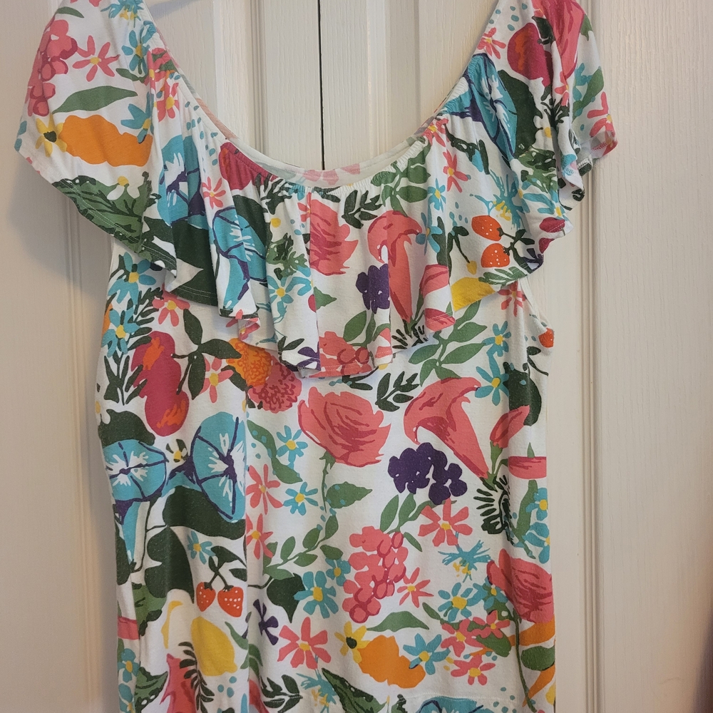 Anthropologie Multicolor Floral Ruffle Top Sz L